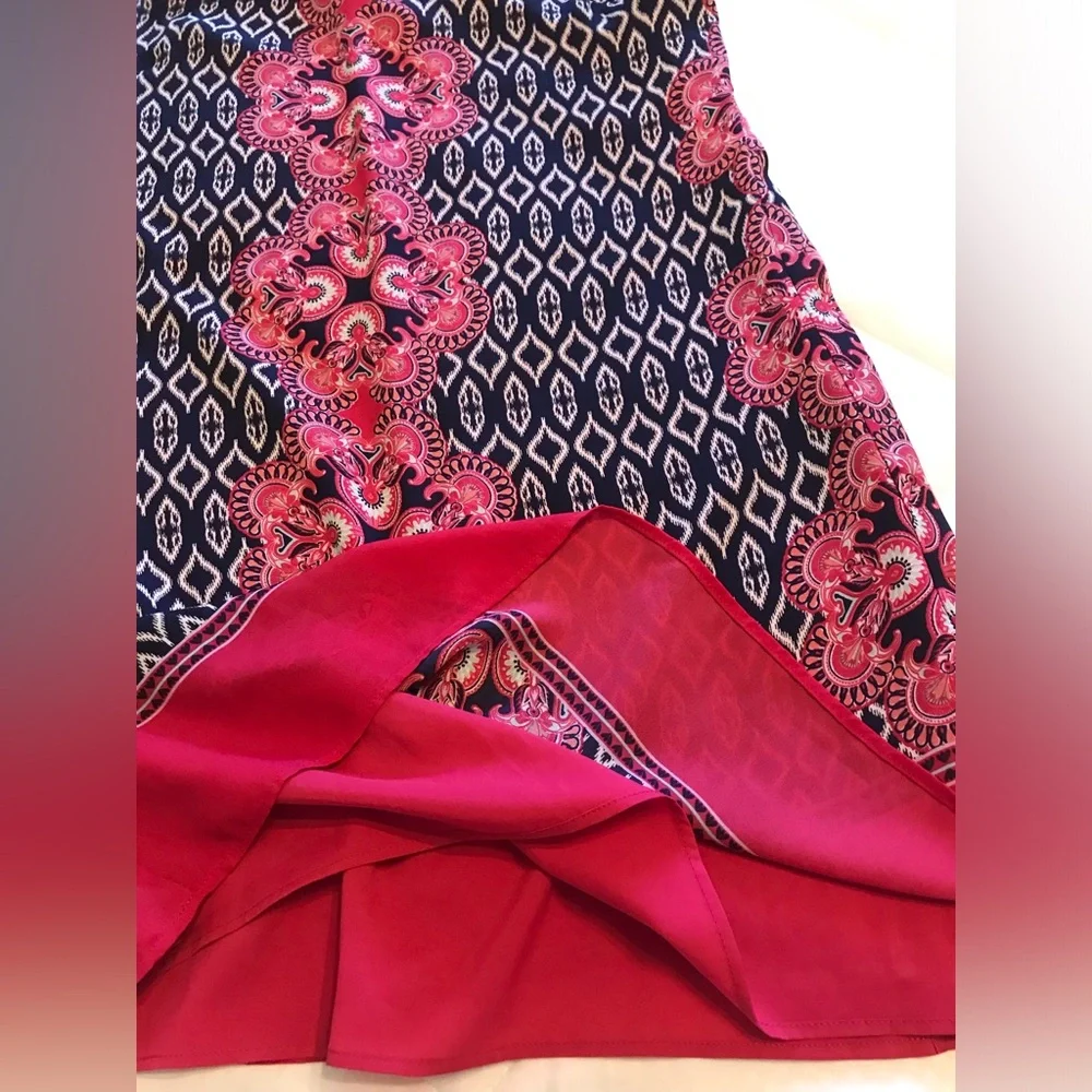 Rose + Olive Pink and Blue Ikat Print Summer Dress. - Picture 8 of 8